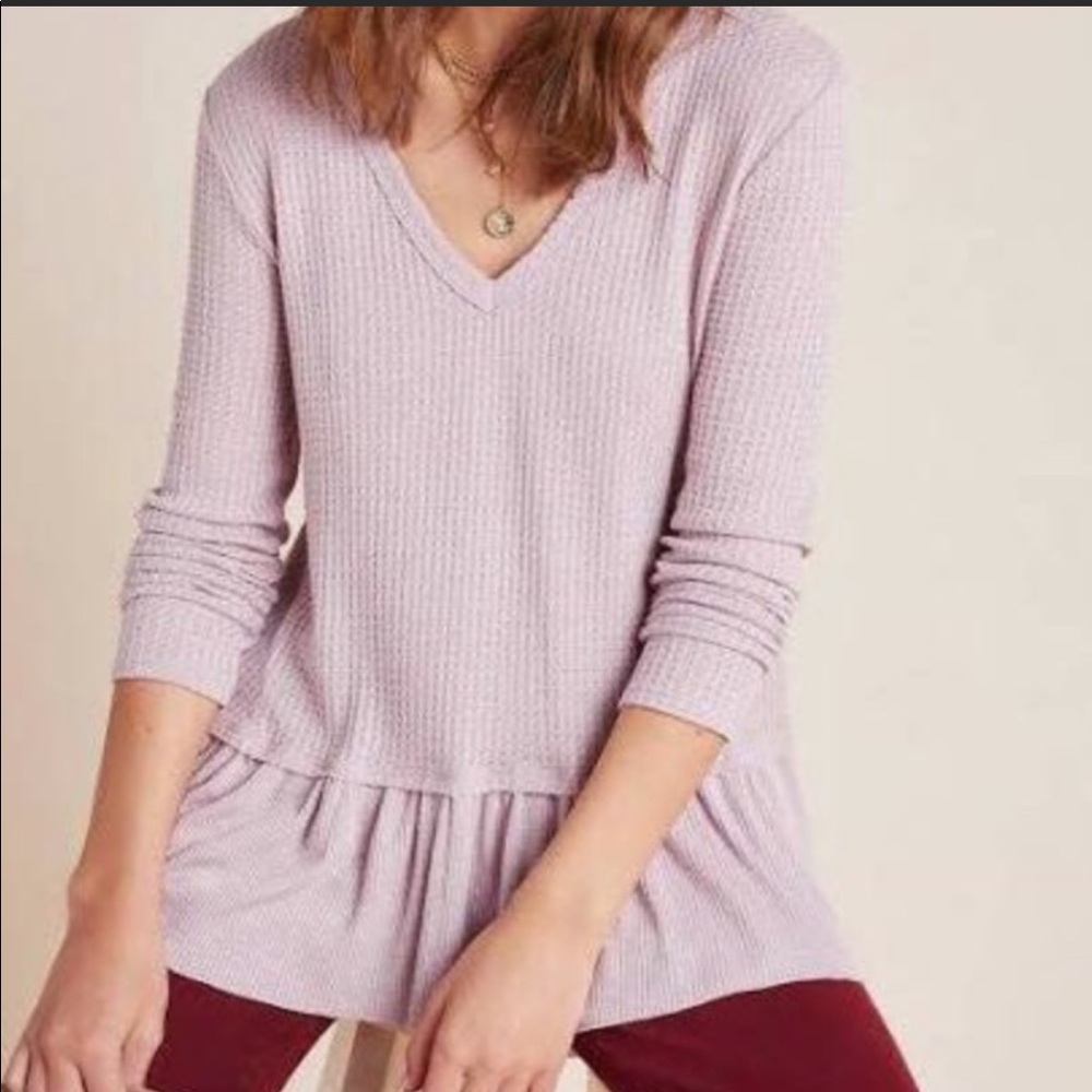 Anthropologie Lavender/Pink Waffle Knit Shirt